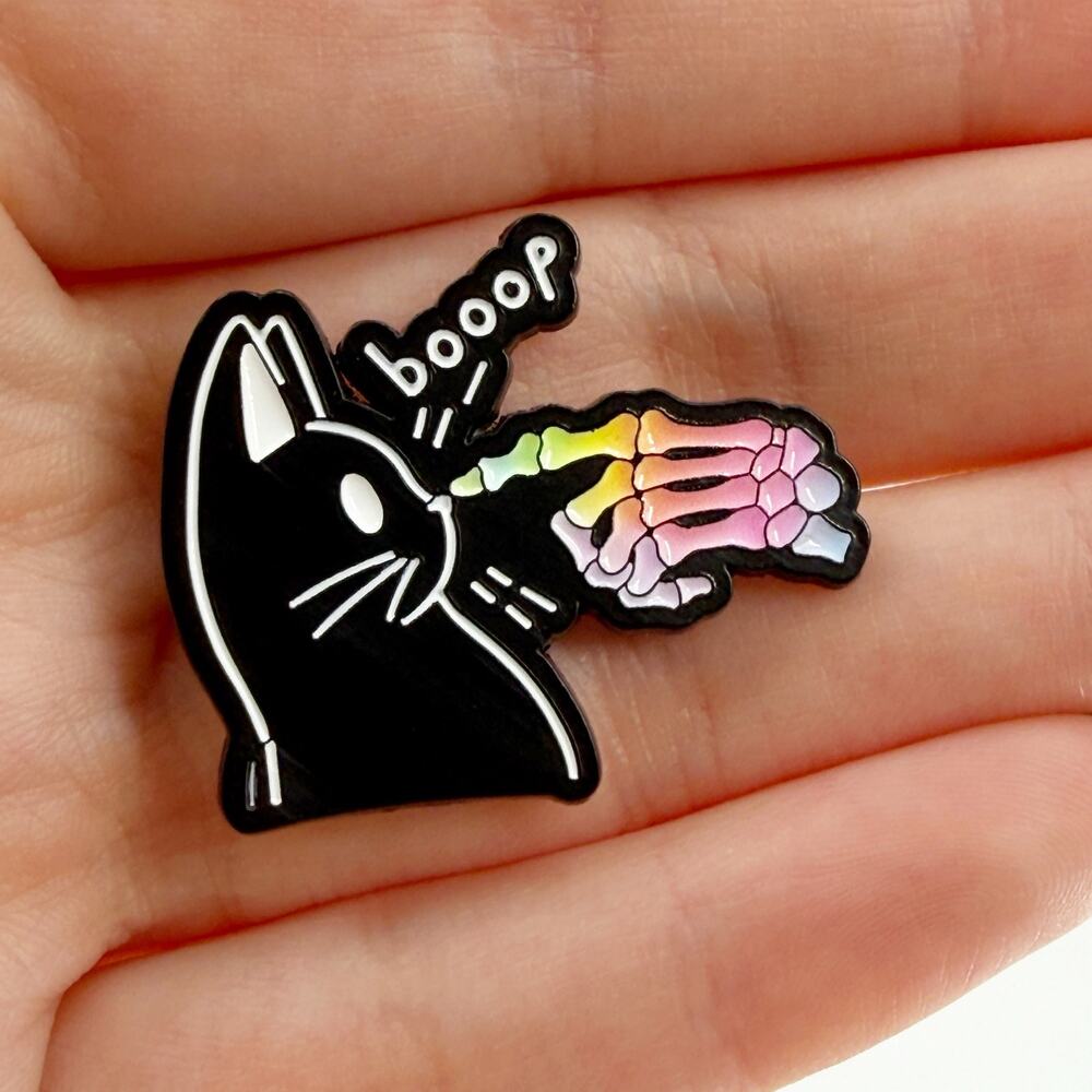 Boop Skeleton Cat Soft Enamel Pin Funny Black Cat Goth Rainbow Bones Gift